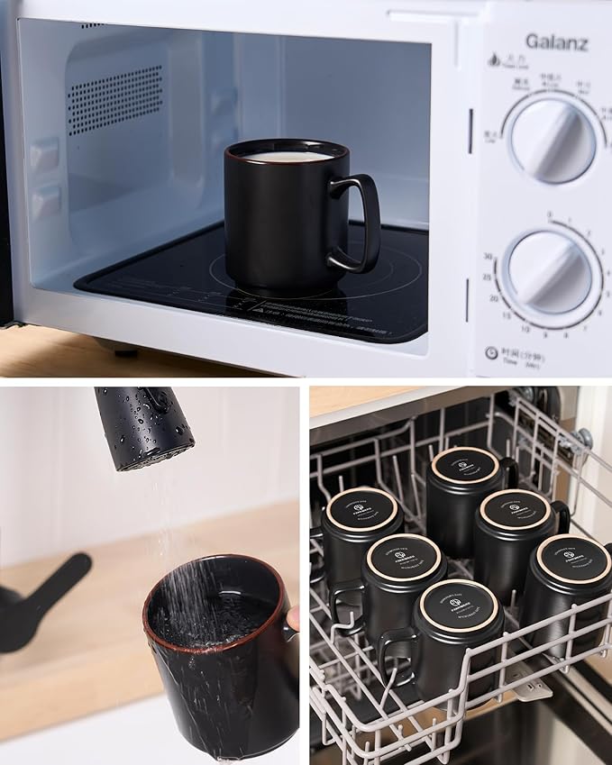 famiware Coffee Mugs Set of 6, Nebula 14oz Coffee Mugs, Ceramic Cup Set with Handle for Latte, Tea, Milk, Cappuccino, Cocoa, Matte Black-Ruum Studio Home