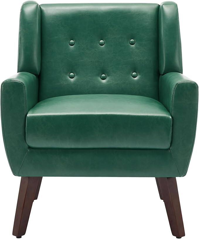 UIXE Faux Leather Accent Chair, Modern Arm Club Chair Upholstered Armchair for Living Room, Comfy Single Sofa Seats Button Tufted Reading Seating, Green-Ruum Studio Home