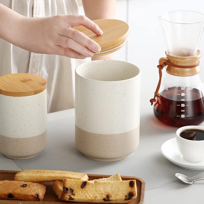 vancasso Sabine Coffee Storage Jar, 36 Oz Ceramic Kitchen Canister with Airtight Wood Lids, Coffee Container for Ground Coffee, Tea, Sugar, Nuts, Candy, Spices-Ruum Studio Home