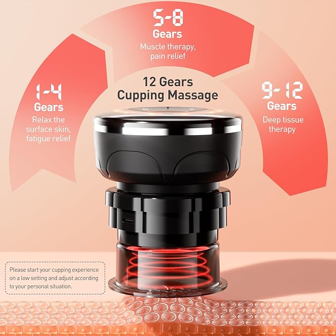 UBALANCE Cupping Kit for Massage Therapy, Cupping Therapy Set 6 Cups, Electric Smart Cupping Machine, 4 in 1 Negative Pressure Massager with 12 Modes for Fatigue Relief, Black-Ruum Studio Home