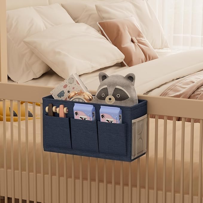 Dual-purpose Bedside Caddy Bedside Organizer, Bed Caddy with 6 Pockets, Versatile Bedside Storage Solution Magazine Remotes holder, ideal for Home, Dorm, Hospital, Crib Bed (Navy 2pcs)-Ruum Studio Home