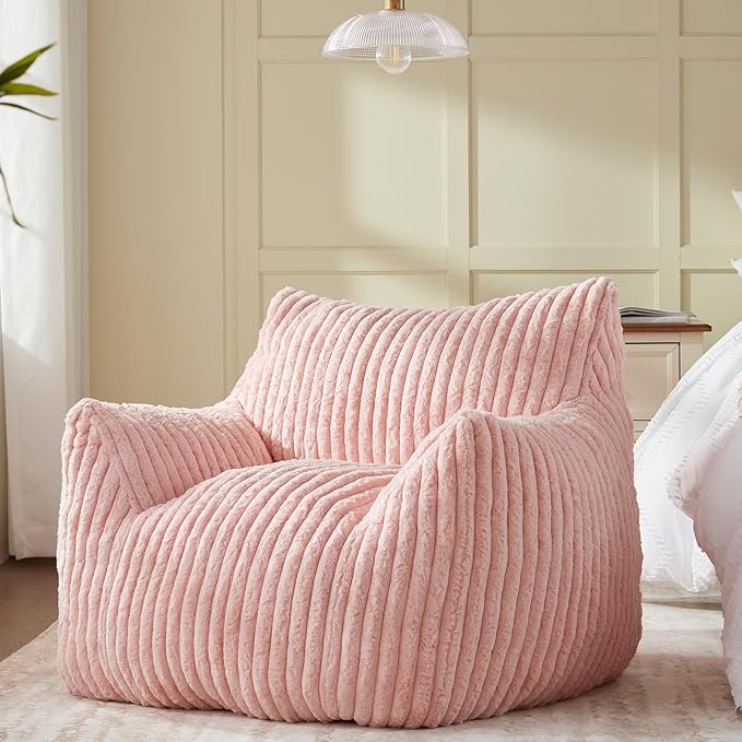 Giant Bean Bag Chairs for Adults Teens, Large Bean Bag Sofa Chairs with Filling Comfy Fuzzy BeanBag Chair with Armrests for Bedroom Living Room Reading-Ruum Studio Home