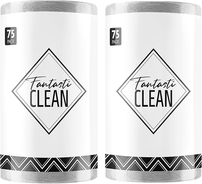 Fantasticlean Microfiber Cleaning Cloth Roll -150 Sheets, Tear Away Microfiber Towels, 12" x 12", Reusable Washable, Ultra Absorbent Dish Rags for Car, Home, Garage or Shop (2 Rolls of Grey)-Ruum Studio Home