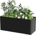 Long Metal Cube Planter for Outdoor Plants 15" W x 38" L x 16.25" H, Heavy Duty Steel Rectangular Planter Box with Removable Insert Shelf, Modern Décor for Outside, Indoor, Garden (Black)-Ruum Studio Home