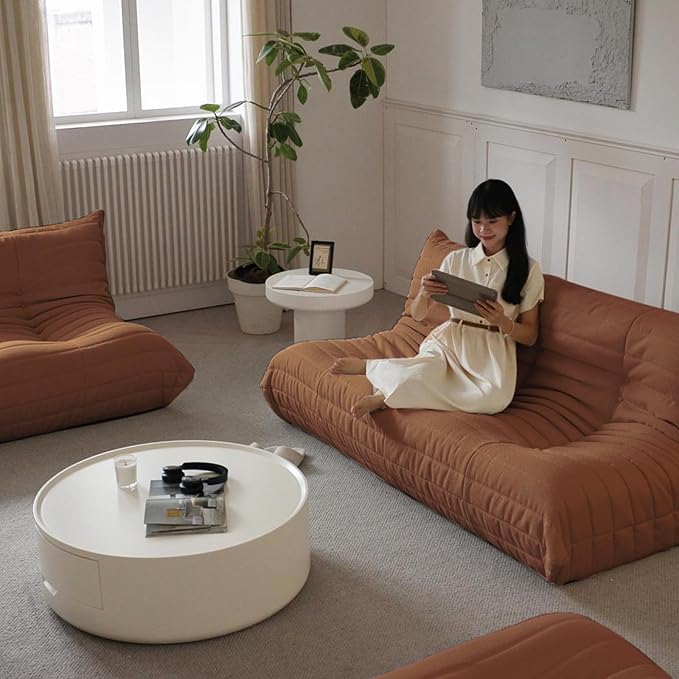 Luxury Sofa Couch Chair, Lazy Floor Seating, Fireside Bean Bag Chair, Ergonomic Tatami Sofa Lounger for Living Room, Bedroom, Office, 3 Seat, Brown-Ruum Studio Home