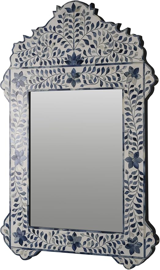 Bone Inlay Mirror Frame Handcrafted Decorative Wall Mirror Frame with Natural Bone and Resin Intricate Floral & Geometric Inlay Boho, Vintage & Ethnic Style Home Décor-Ruum Studio Home