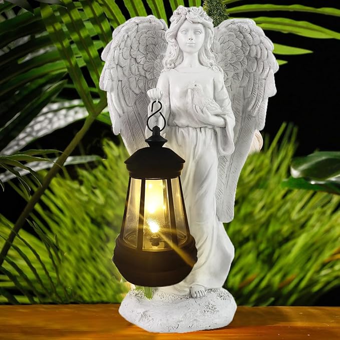 Solar Angel Garden Statue, Angel Figurine Outdoor Decor with Warm White Solar Lantern Garden Angel Figurine Outdoor Statue Waterproof Angel Sculpture Lawn Yard Art Patio Ornament Housewarming Gift-Ruum Studio Home