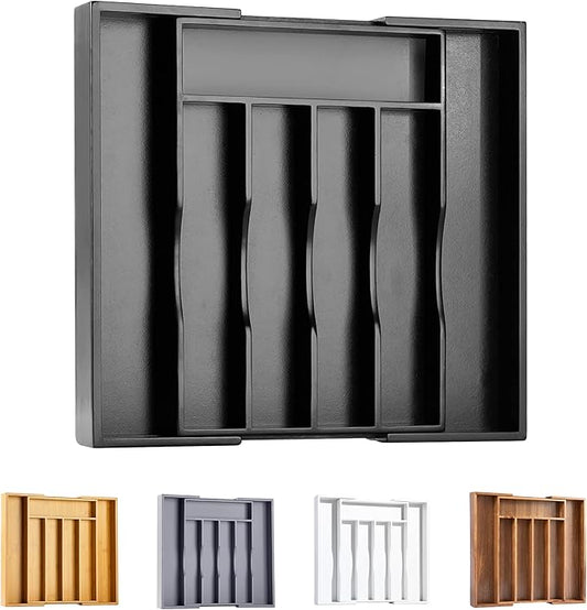 Bellsal Black Silverware Organizer Kitchen Drawer Organizer Expandable Bamboo Utensil Holder Cutlery Tray for Kitchen Utensil and Flatware Bedroom Office-Ruum Studio Home