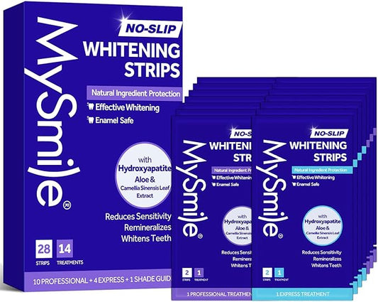 MySmile Teeth Whitening Strips 14 Treatments Kit, Hydroxyapatite-Infuse White Strips, Non-Sensitive Teeth Whitening with Soothing Natural Ingredients, Enamel-Safe, Residue-Free, Non-Slip(28 Count)-Ruum Studio Home