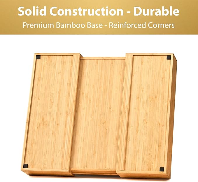 Umilife Expandable Kitchen Drawer Organizer, 2.5" High Bamboo Utensils Silverware Tray, Adjustable Large Deep Wood Organization Holder-Ruum Studio Home