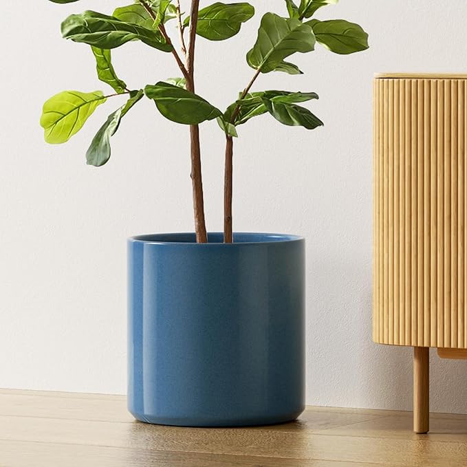LE TAUCI 12 Inch Pots for Plants, Ceramic Large Plant Pot for Indoor Plants, Mid-Century Modern Flower Planter Pots with Drainage Hole and Removable Plug, Round Planter Pot, Reactive Glaze Blue-Ruum Studio Home