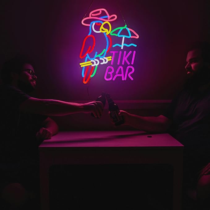 Tiki Bar Parrot Neon Sign for Wall Decor Hawaii Beach Bar LED Light up Signs with Dimmer for Pub Party Man Cave Room Art Decor Gift-Ruum Studio Home