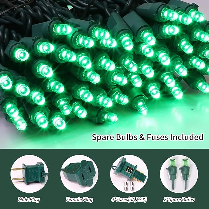 Green Wide Angle LED Christmas Lights, 64.8 Ft 300 Count, Pack of 3 Strands 21.9 Ft 100 Lights UL Certified Commercial Grade Green Wire 5mm Holiday String Light-Ruum Studio Home