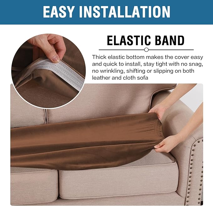 H.VERSAILTEX Velvet Stretch Individual Couch Cushion Cover Plush Slipcover for Loveseat Sofa Furniture Protector Seat Cover (1 Piece Loveseat Cushion Cover, Caramel)-Ruum Studio Home