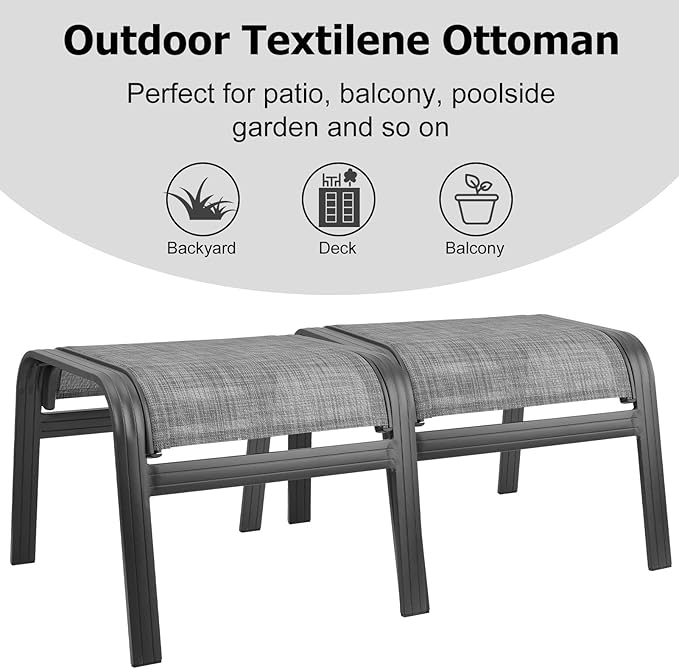 Patio Outdoor Ottoman Footstools Assembled Aluminum Footrest Side Table Small Chairs Patio Ottoman 2 Set Grey-Ruum Studio Home