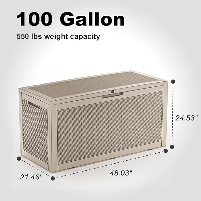 102 Gallon Outdoor Storage Box Waterproof, UV Resistant Resin Deck Box with Hydraulic Rod, Lockable Design and Enhanced Durability for Patio, Garden, and Poolside Use-Ruum Studio Home