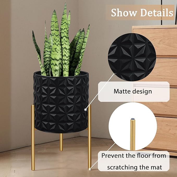 ARNIS Modern Planter Pots, Set of 2 Large Planters with Stand, Decorative Planters, Metal Pots with Drainage Holes for Living Room, Office, Garden or Balcony, 10.5 &12.25 Inch, Matte Black-Ruum Studio Home