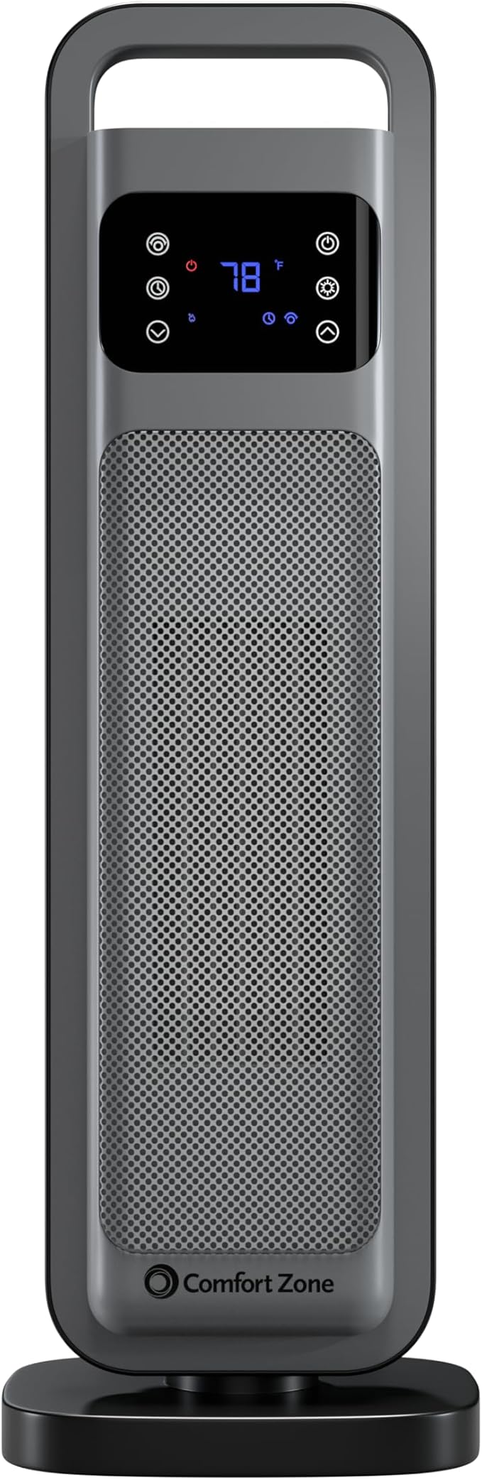 Comfort Zone Oscillating Digital Tower Heater with Remote Control for Indoor Use, Adjustable Thermostat, Timer, Overheat Protection, Tip-Over Switch, Ideal for Home, Bedroom, & Office, HT1206-GRY-Ruum Studio Home