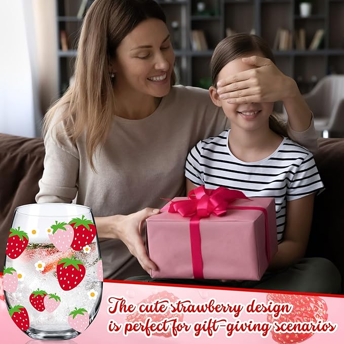 Sliner 2 Pack 17oz Strawberry Stemless Wine Glasses for Women Strawberry Cups Colorful Conversation Drinking Glass for Mother's Day Gift Birthday Party Supplies Graduation Gifts Theme Events-Ruum Studio Home