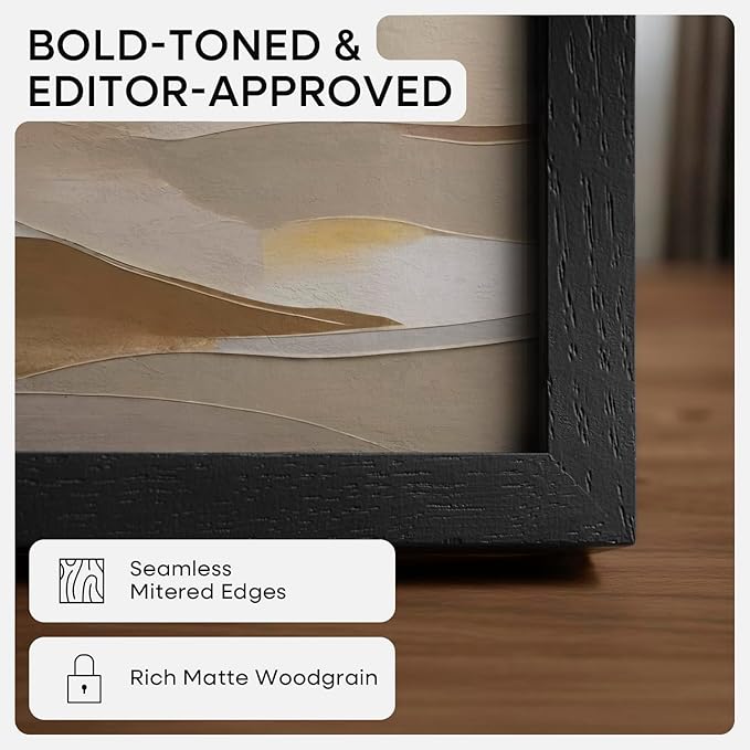 Homeforia 11x22 Black Wood Frame, High End Oak 11 x 22 Newspaper Display Frames without Mat, Wooden 22x11 Thin Picture Frames for Wall, 11 by 22 Black Poster Frames, Tempered Glass, Wall Kit, Set of 1-Ruum Studio Home