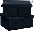 HOONEX Linen Foldable Storage Bins with Lids, 2 Pack, Storage Boxes with Carrying Handles and Sturdy Heavy Cardboard, 16.5" L x 11.8" W x 7.5" H for Shoes, Books, Clothes, Nursery, Dark Grey-Ruum Studio Home