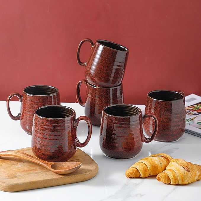 Hasense Coffee Mugs 8 oz, Ceramic Small Espresso Cups Set of 6, Mini Cups with Handle for Coffee, Tea and Cocoa, Modern Mugs for Mother's Day Gift, Dishwasher & Microwave Safe, Red-Ruum Studio Home