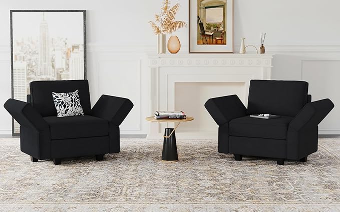 Belffin Modular Sectional Arm Accent Chair with Storage Seat Velvet Armchair Single Sofa Club Chair Black-Ruum Studio Home