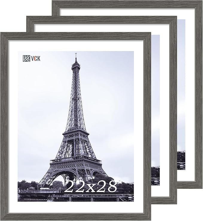 VCK 22x28 Frame Set of 3, Gray Solid Wood Poster Picture Frame, Exclusive Wood Grain, Wall Gallery Frame-Ruum Studio Home