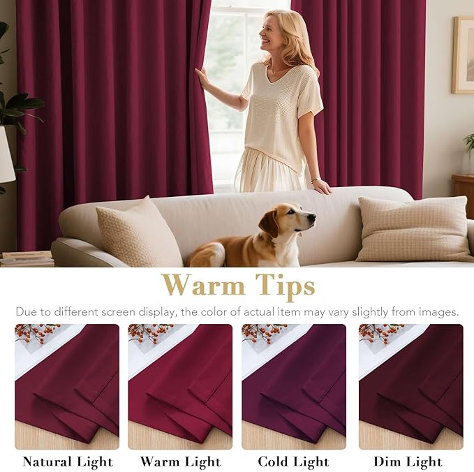 H.VERSAILTEX Christmas Curtains for Bedroom Thermal Insulated Room Darkening Living Room Curtains 63 Inch Long Grommet Privacy Protection Window Curtain Panels/Drapes for Nursery, 2 Panels, Burgundy-Ruum Studio Home