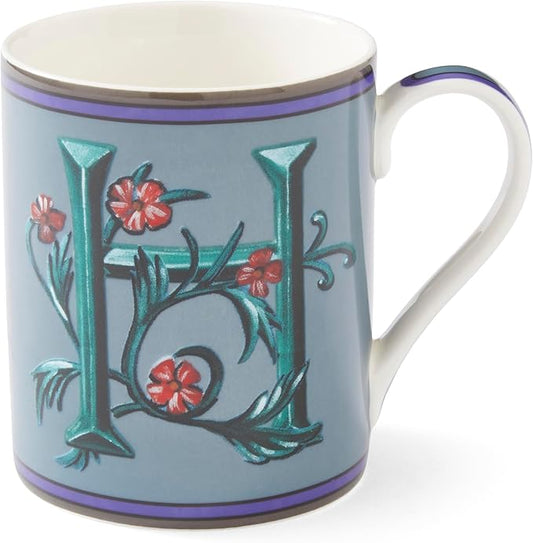 Spode Kit Kemp 12oz Mug in Fine China, H Initial - Custom Coffee Cup for Hot Beverages, Personalized Gift Idea for Her, Him, Friends, Coffee Lovers - Stylish Letter Mug for Daily Use, Dishwasher Safe-Ruum Studio Home