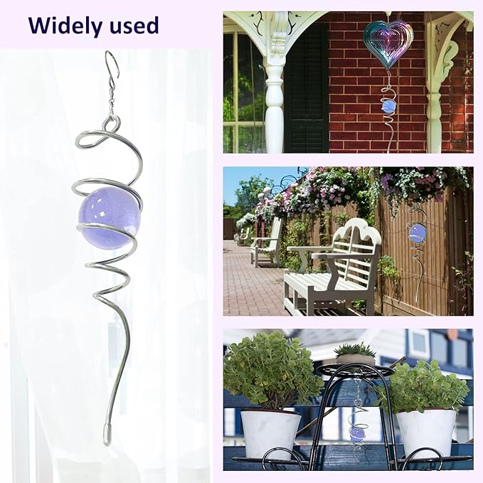 Gazing Ball Spiral Decorative Wind Spinner Sun Catcher 11inch Tail and 2 inch Glass Orb. Indoor Outdoor Garden Decoration Wind Sculptures-13 inch Height (Purple)-Ruum Studio Home