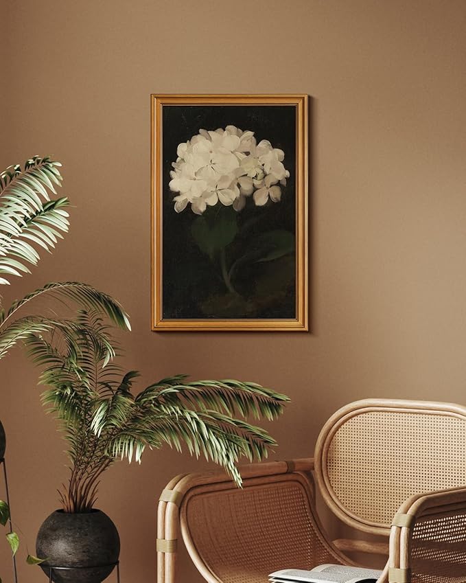 HUARCEY Gold Framed Vintage Wall Art for Living Room, Flowers Painting Canvas Prints Shelf Decor for Kitchen, Aesthetic Bedroom Wall Art, Christmas Gifts for Friends Family (White Hydrangea 16"x24")-Ruum Studio Home