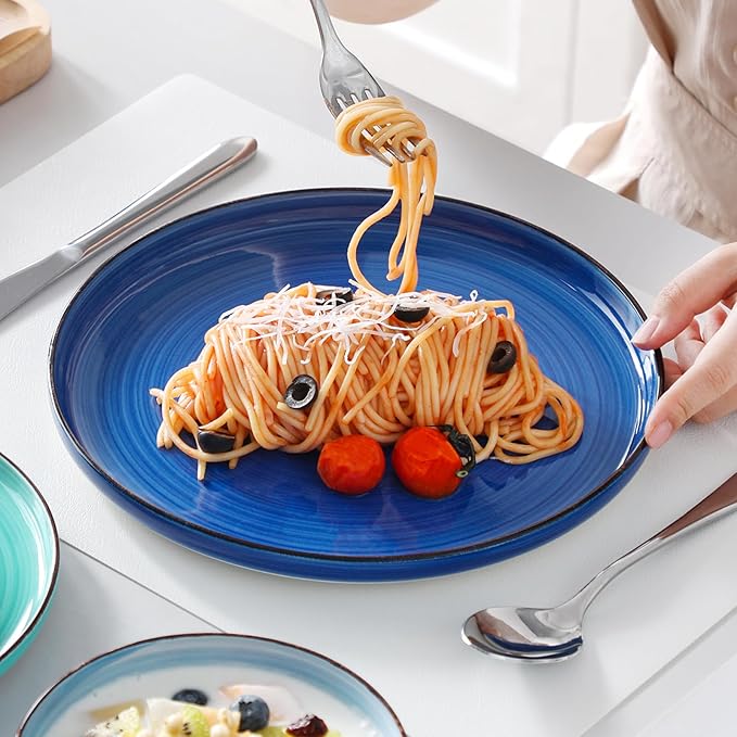 vancasso Bonita Blue Dinnerware Sets, Plates and Bowls Set for 4, 12 Pieces Stoneware Dinnerware Set, Dishwasher and Microwave Safe-Ruum Studio Home