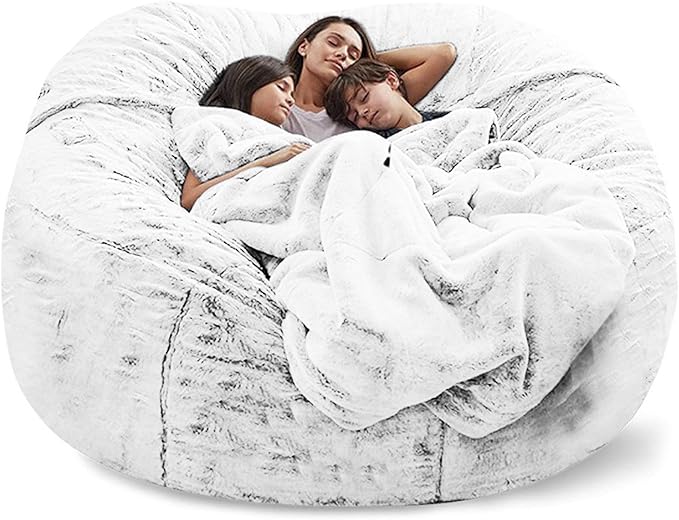 Big Huge Giant Bean Bag Chair for Adults, (No Filler) Bean Bag Chairs in Multiple Sizes and Colors Giant Foam-Filling Required- Machine Washable Covers, Double Stitched Seams (Snow Black,7FT)-Ruum Studio Home