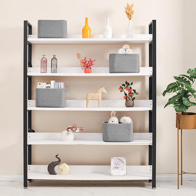 Small Storage Baskets for Shelves Organizing, Woven Cotton Rope Baskets for Storage, Book Basket, Decorative Shelf Basket, 12.5"Lx9.1''Wx7.9''H (4 Packs) Grey-Ruum Studio Home