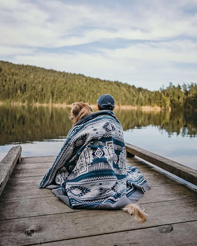 Off the Grid Inca Aztec Throw Blanket | Southwest Indian Navajo Boho Style | Native Woven Western Cover for Camping, Bedding, Couch (King, Condor Gray)-Ruum Studio Home