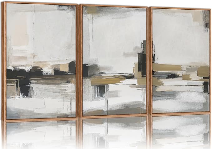SIGNINART Beige Abstract Framed Canvas Wall Art Set, Black and White Textured Art Prints, Paint Strokes Minimalist Shapes Wall Decor, Neutral Modern Art Paintings for Living Room, Bedroom, Office 16"x24"x3-Ruum Studio Home