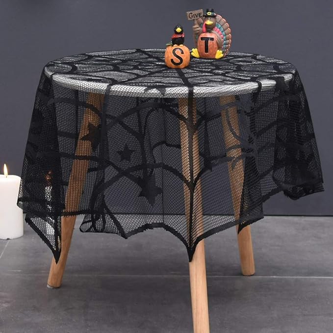 Lulu Home Halloween Table Cover, Round Black Spider Web Halloween Table Toppers for Festival Party Decoration-Ruum Studio Home