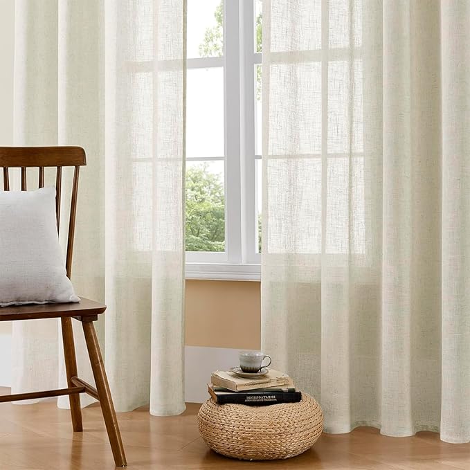 Joydeco Linen Curtains 96 Inch Length 2 Panel Sets,Light Filtering Curtains for Bedroom 52 Inch Wide Living Room Drapes with Back Tabs & Rod Pockets (W52 x L96 Inch, Beige)-Ruum Studio Home