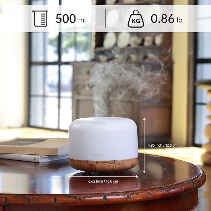ASAKUKI 500ml Premium, Essential Oil Diffuser with Remote Control, 5 in 1 Ultrasonic Aromatherapy Fragrant Oil Humidifier Vaporizer, Timer and Auto-Off Switch Brown-Ruum Studio Home