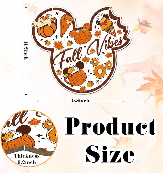 Fall Vibes Door Hanger, Fall Mouse Welcome Door Sign, Wooden Maple Leaves Mushroom Hanging Decor for Front Door, Fall Wood Wreath Wall Decors for Autumn Harvest Thanksgiving Home Decor-Ruum Studio Home