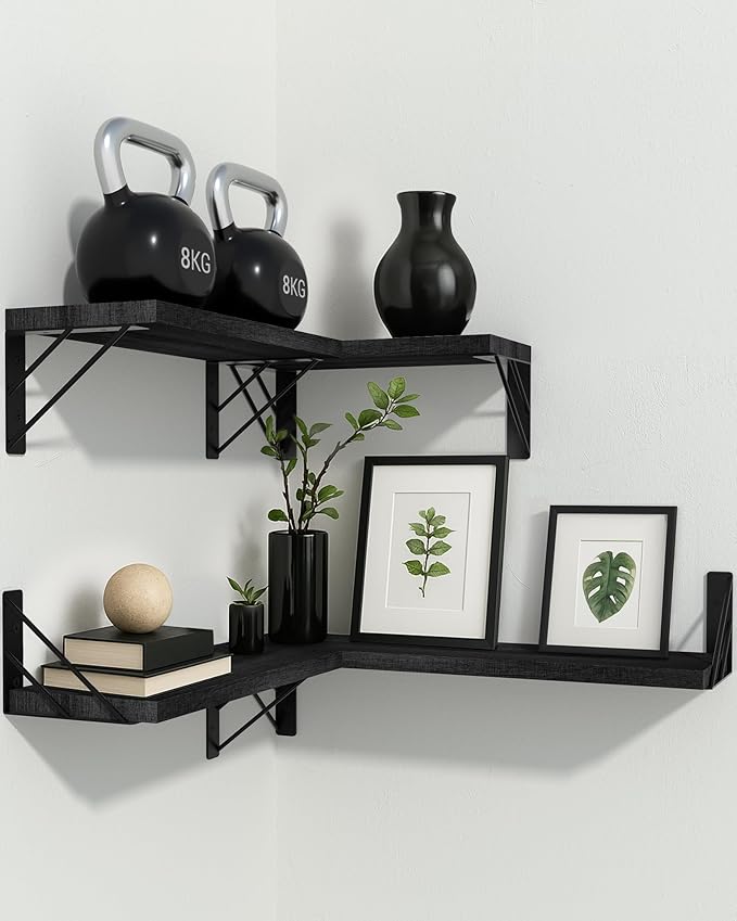 BAYKA Wall Shelves for Bedroom Decor, Floating Shelves for Wall Storage, Display Mounted Rustic Wood Shelf for Books,Plants,Corner Shelves for Bathroom,Kitchen,Living Room(Set of 4)-Ruum Studio Home