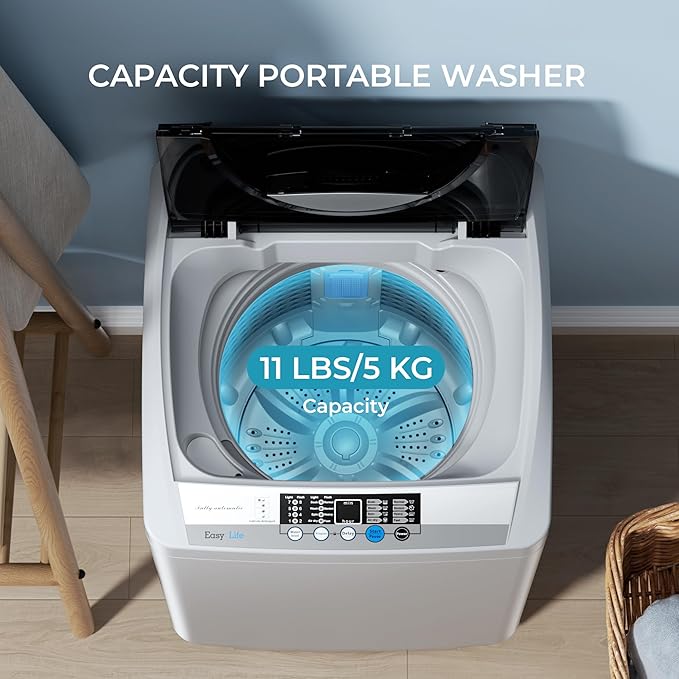 Euhomy 1.59 Cu.Ft. Portable Washing Machine, 11 LBS Capacity, 8 Functions, 8 Water Levels,Full Size Washing Machine with Drain Pump and LED Display for Apartments, RVs, Homes, Gray-Ruum Studio Home