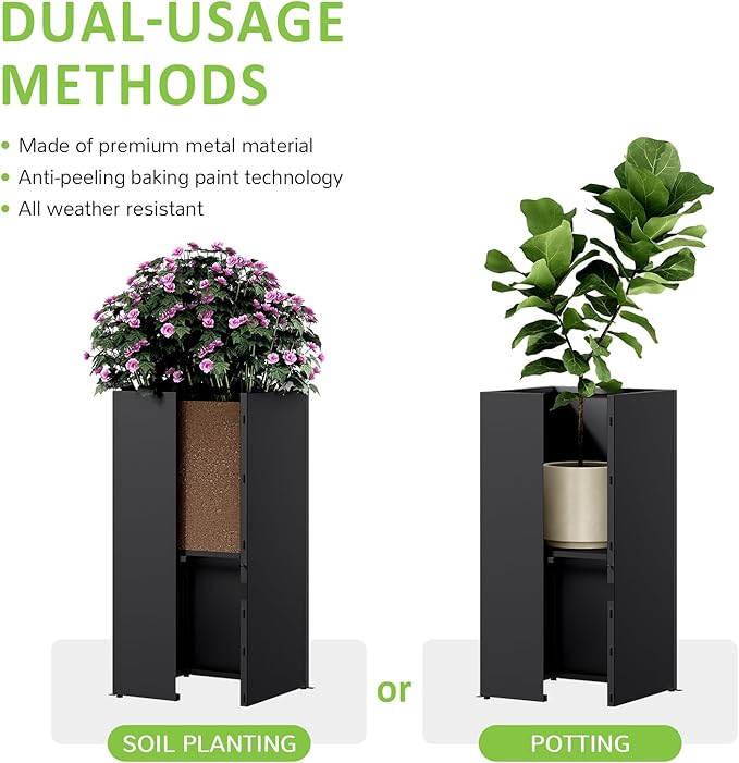 Set of 2 Planter Box Outdoor 30"H x 14.4"W x 13.6"D- Tall Planters for Outdoor Patio/Porch, All-Weather with Anti-dumping Kit, Durable Galvanized Steel, Modern Design for Plants, Flower, Garden-Ruum Studio Home