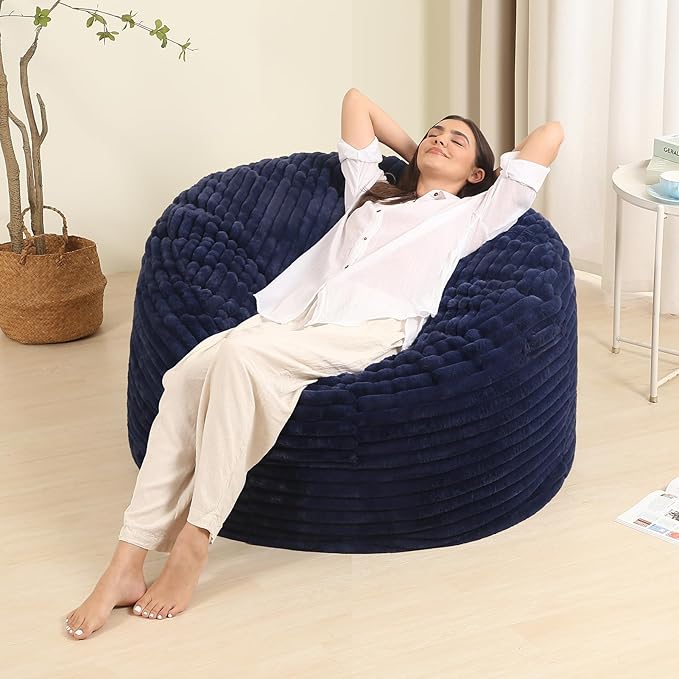 Memory Foam Bean Bag Chair for Adults/Teens, Bean Bag Sofa with Fluffy Removable Cover, for Living Room Bedroom, 3FT Blue-Ruum Studio Home