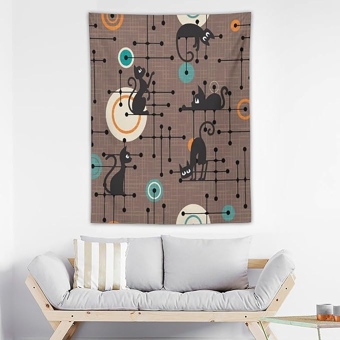 ICMOLYYENLO Boho Medieval Cat Tapestry, Abstract Atomic Starburst Geometric Aesthetic Art Wall Hanging For Bedroom Living Room Dormitory 60x80 Inches-Ruum Studio Home