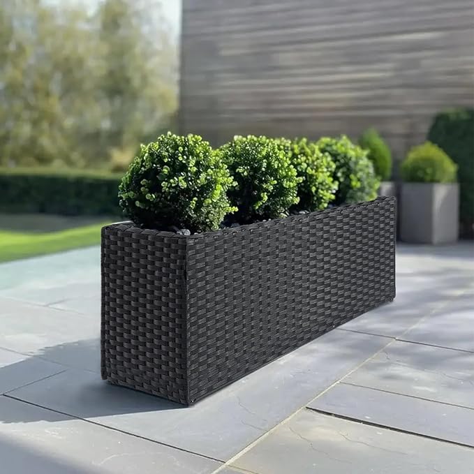 SUNNYPARK Set of 2 Large Rectangular Planter with Removable Liner, All-Weather PE Rattan Modern Planters Indoor Outdoor Flower Plant Pots Garden Box Patio Yard Front Porch Deck-Ruum Studio Home