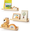 Picture Ledge Shelf for Wall, 16 inches Solid Pine Wood Nursery Book Shelves 3 Packs, Floating Ledge Shelves for Kids' Room Bedroom Bathroom Living Room Photo Frames Office Nursey Wall Decor, Natural-Ruum Studio Home