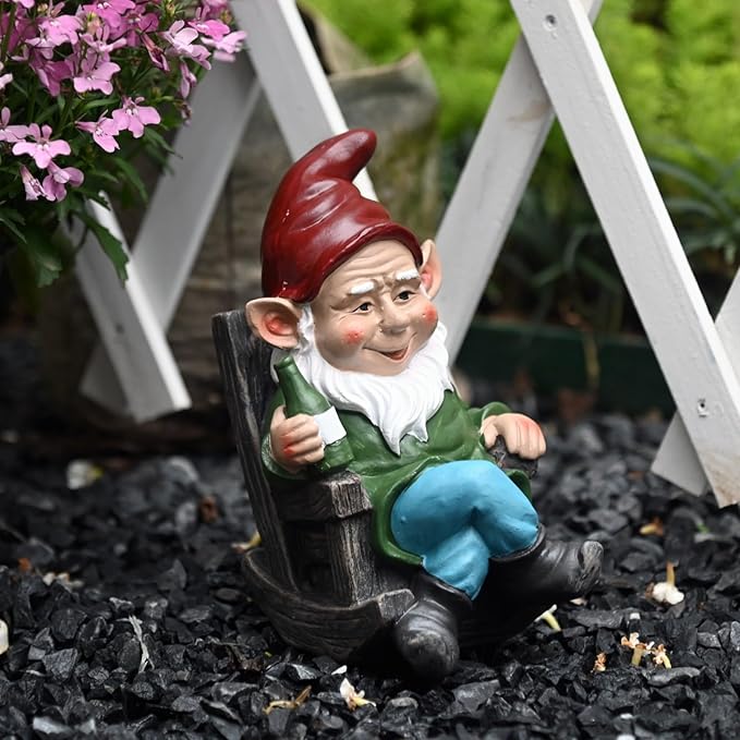OwMell Drinking Wine Garden Gnome Statue Decoration 7.3" Figurine Ornament for Indoor Outdoor Home Patio Yard Lawn - Wine-Ruum Studio Home