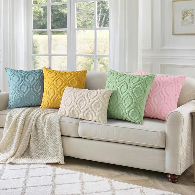 decorUhome Fall Throw Pillow Covers 20x20 Inch Set of 2, Soft Plush Decorative Faux Fur Aqua Solid Couch Pillow Covers, Accent Farmhouse Neutral Square Euro Pillow Cases for Sofa Bed Living Room-Ruum Studio Home